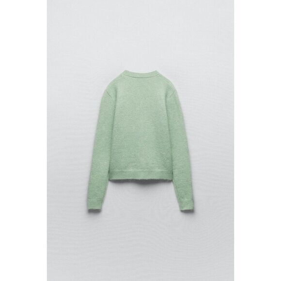 Green Zara Pearl Embellished Button Front Long Sleeve Cardigan Sweater (NWT) - Picture 7 of 8